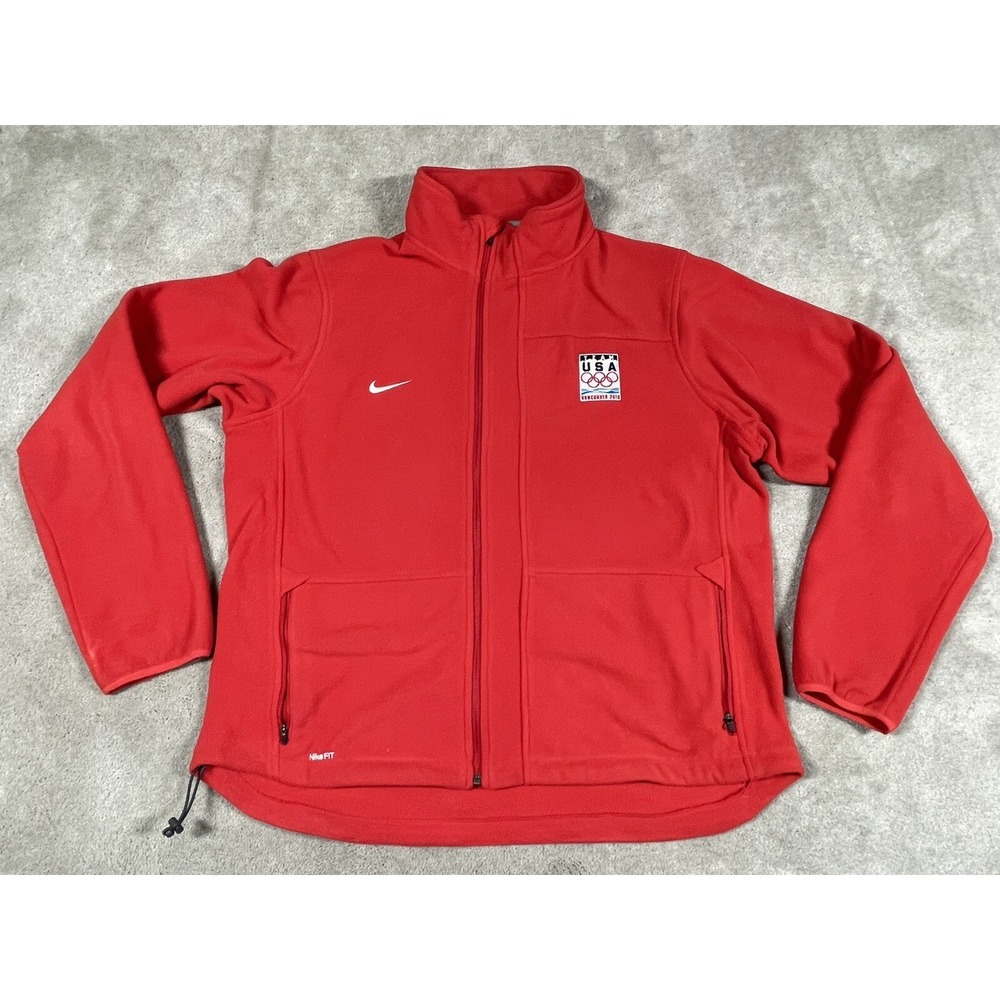 Nike Team USA Vancouver 2010 Olympics Fleece Jacket Red Mens XL Full Zip